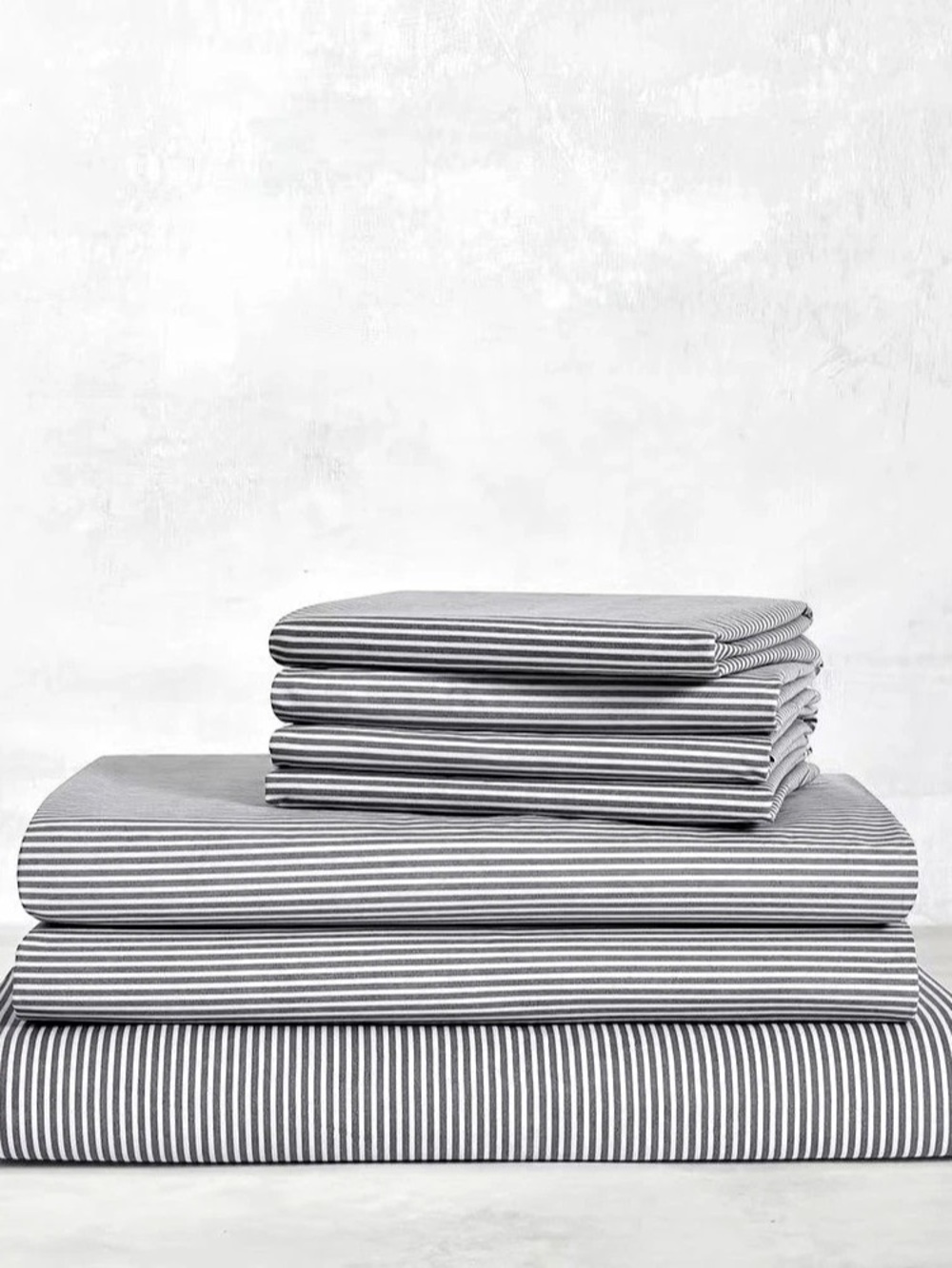 Brooklinen Full Flat Sheet & Pillowcases NWT Graphite & Steel Oxford Stripe